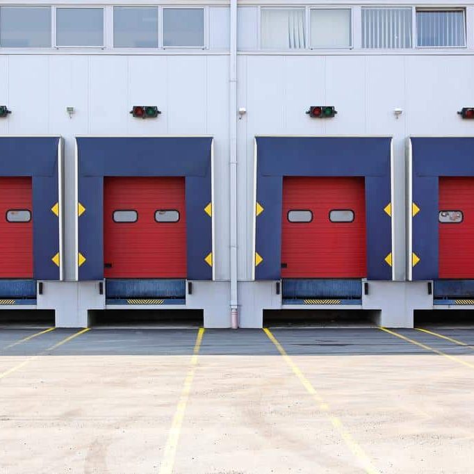 Modern warehouse exterior with loading docks
